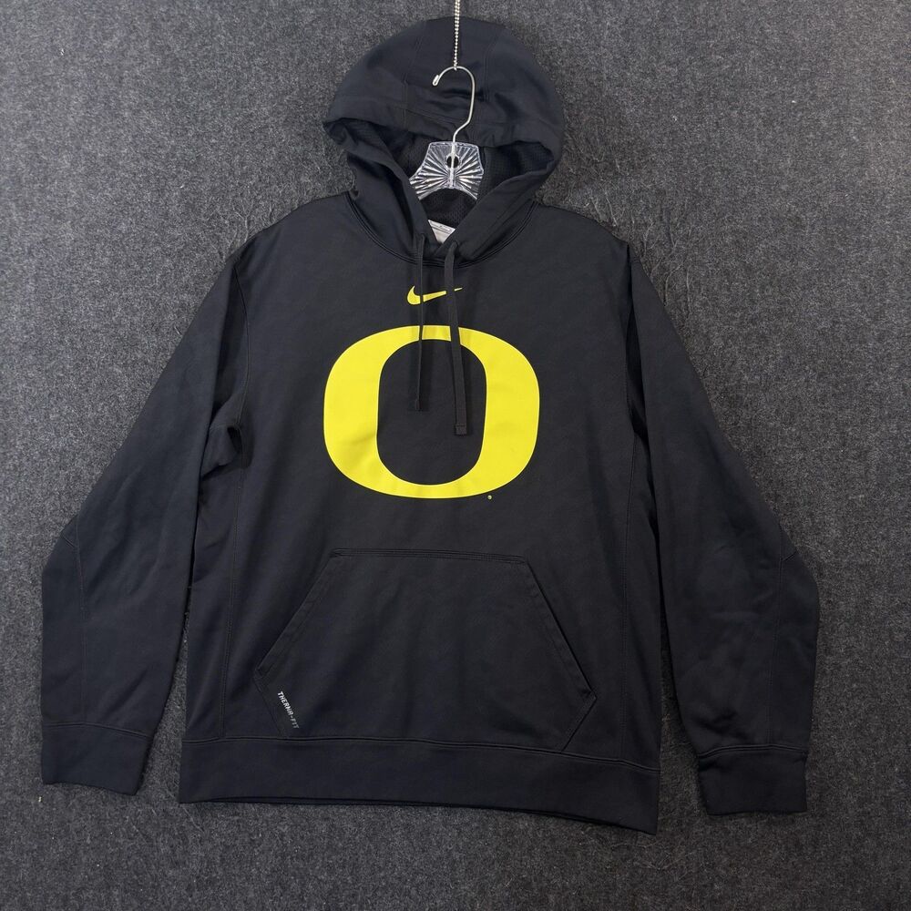 Oregon Ducks Hoodie Men's Medium Black Nike Therma-Fit Football Pullover UO